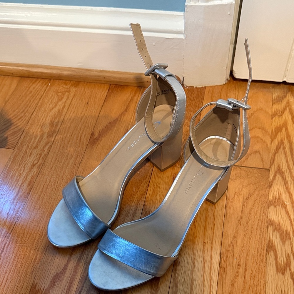 Silver 2” Block Heel Sandals
